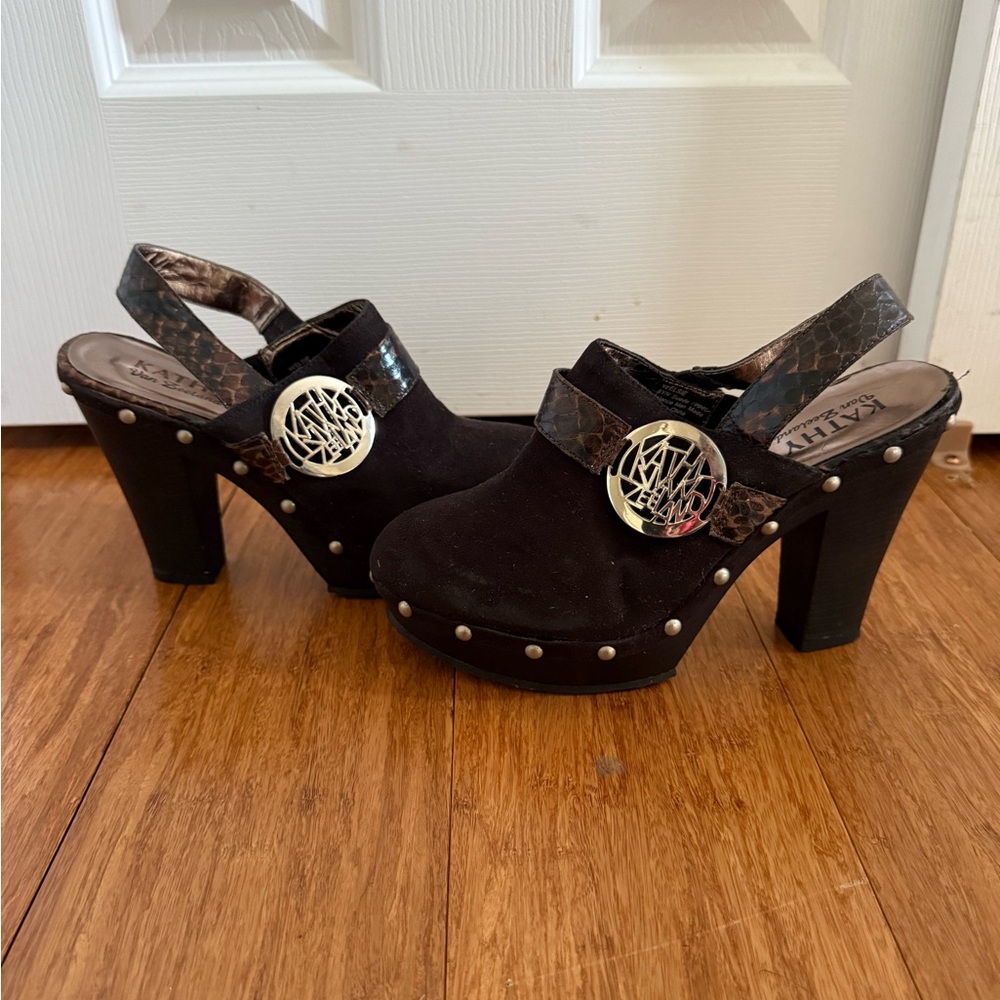 Kathy Van Zeeland Black Mules with Embellished Details